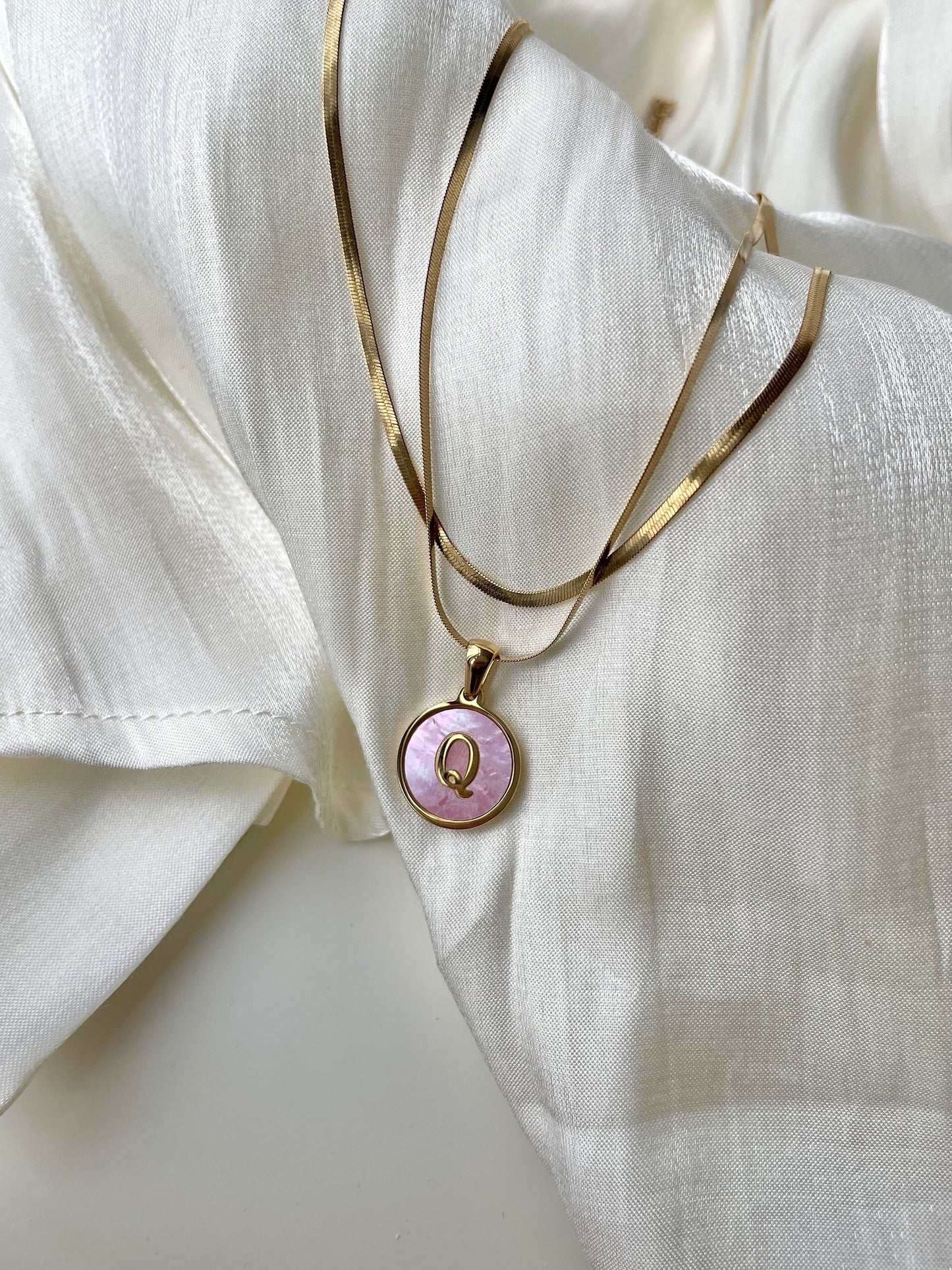 Pink Shell Initial Necklace Set