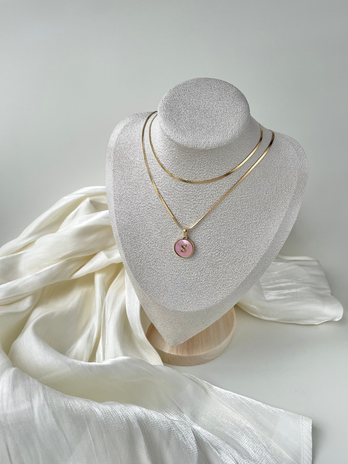 Pink Shell Initial Necklace Set