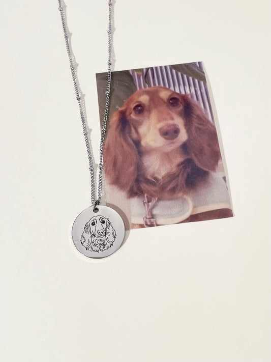 Pet Portrait Disc Necklace (Silver)