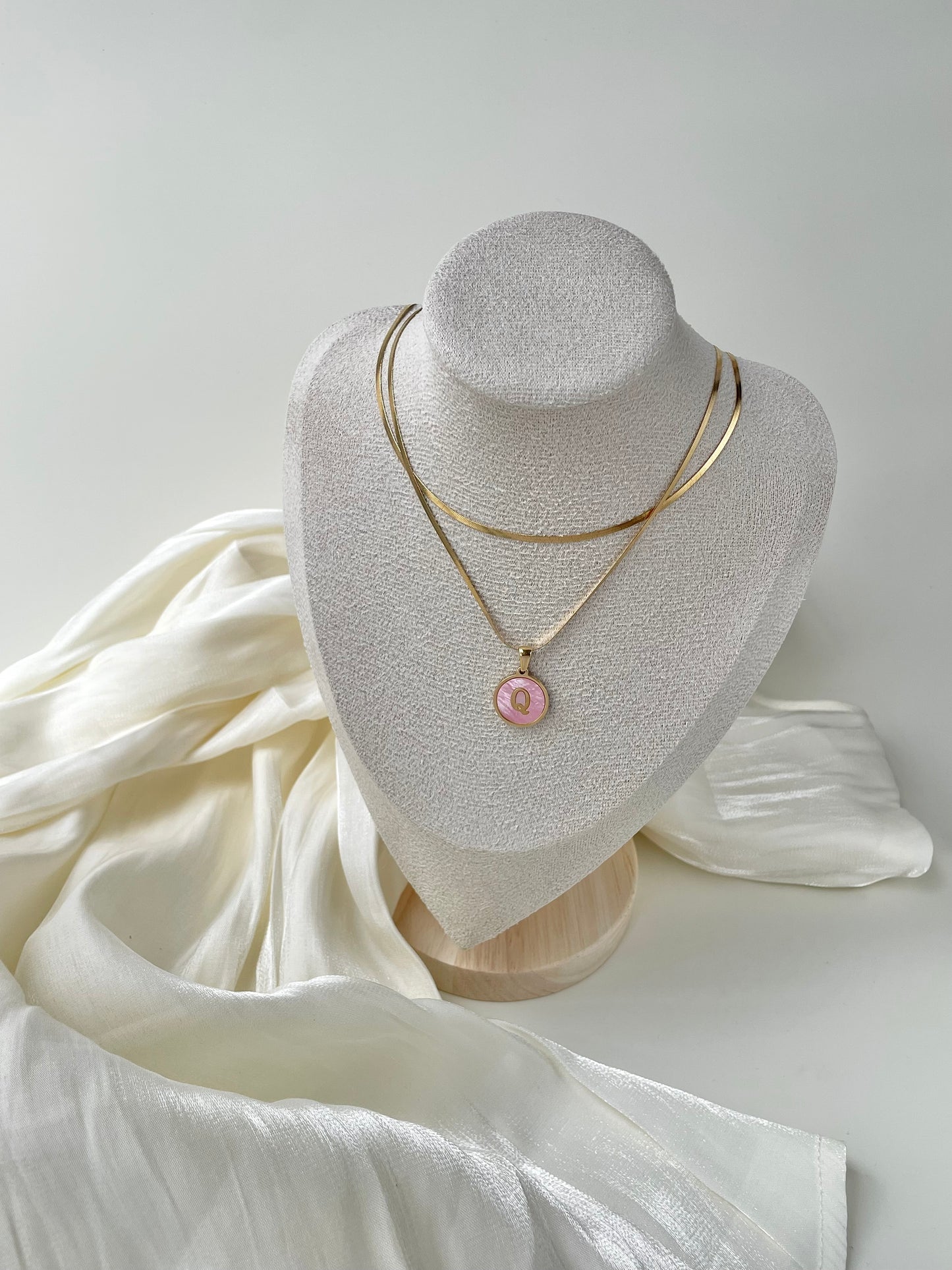 Pink Shell Initial Necklace Set