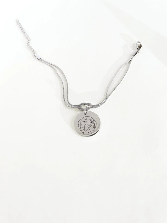 Pet Portrait Round Snake Chain Bracelet (Silver)