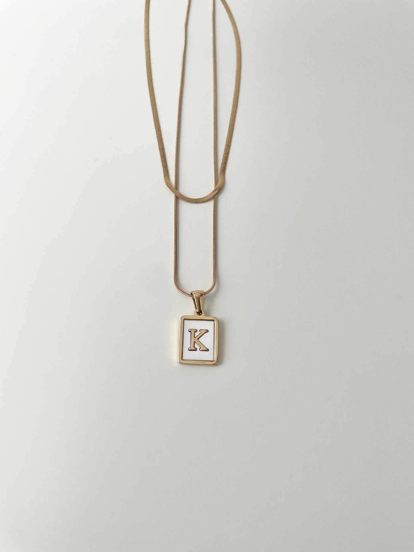 White Rectangle Shell Initial Necklaces Set