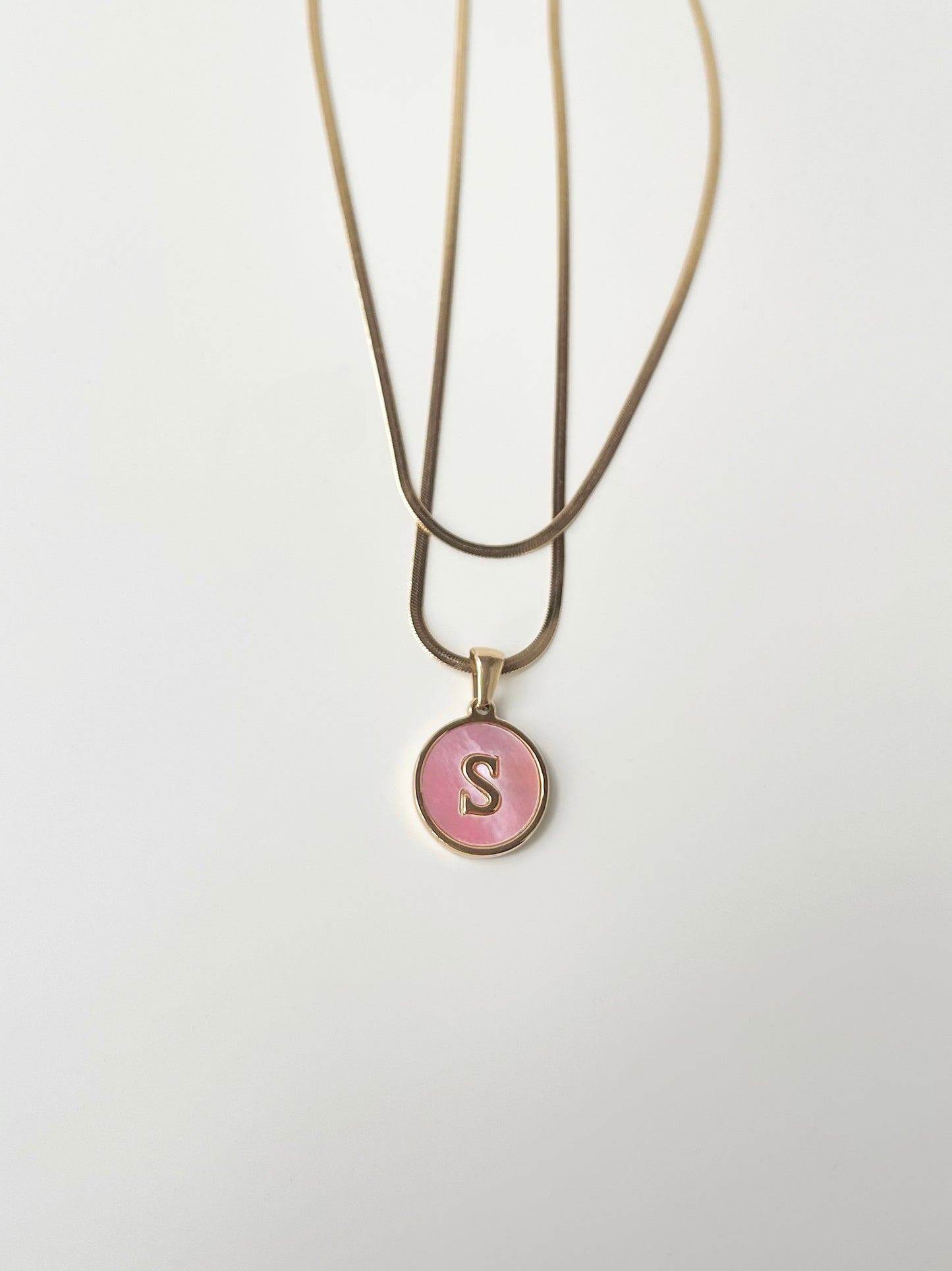 Pink Shell Initial Necklace Set