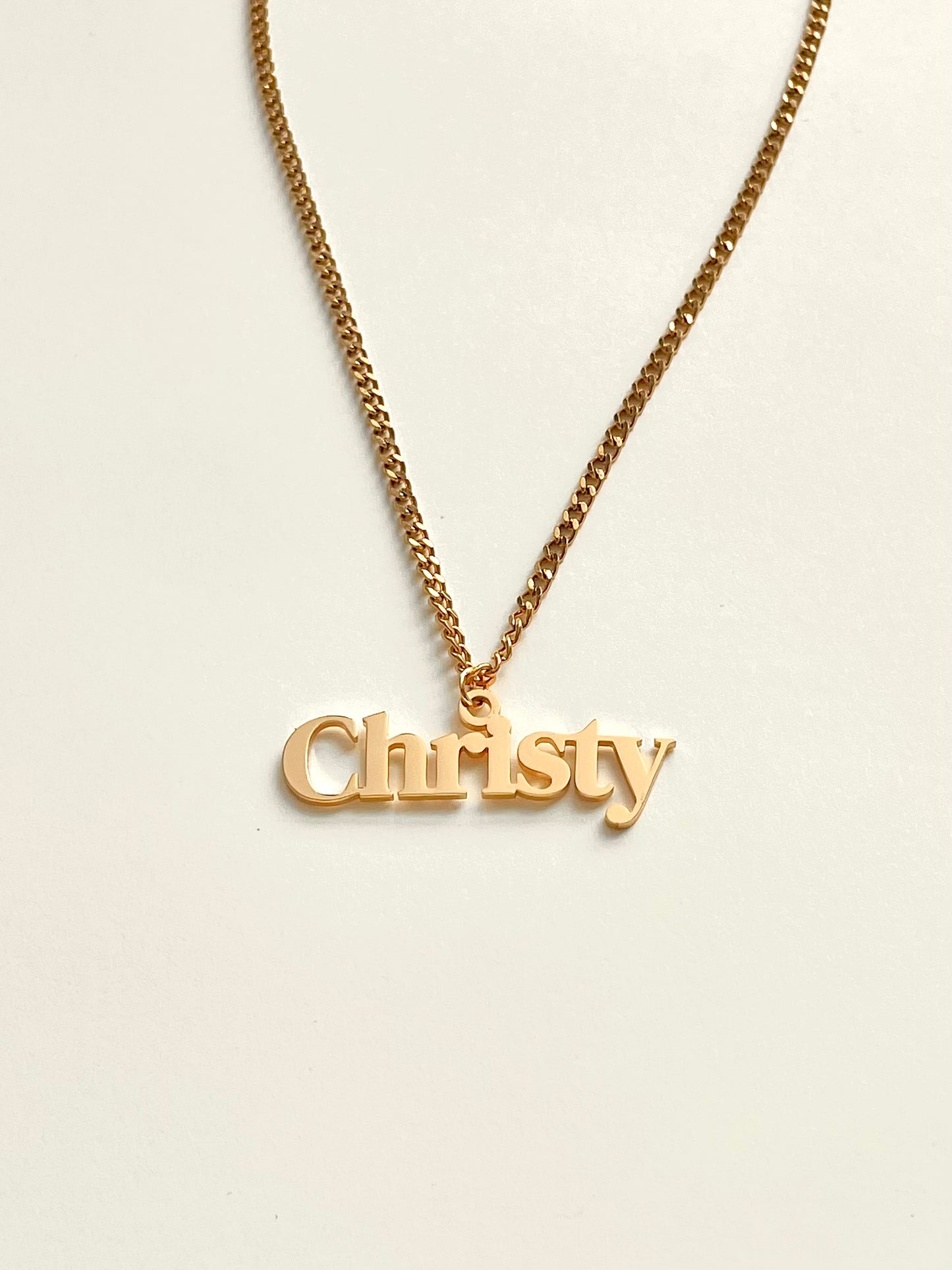 golden Christy name necklace with mini cuba chain