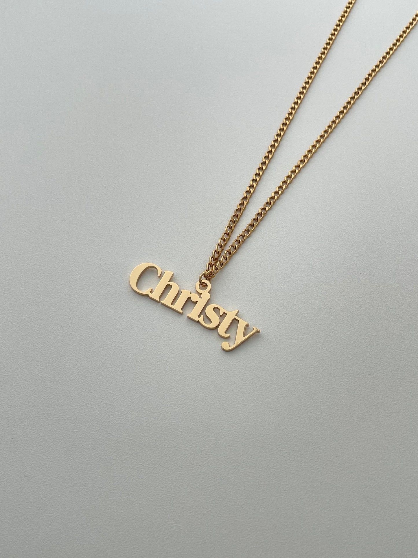 golden Christy name necklace with mini cuba chain
