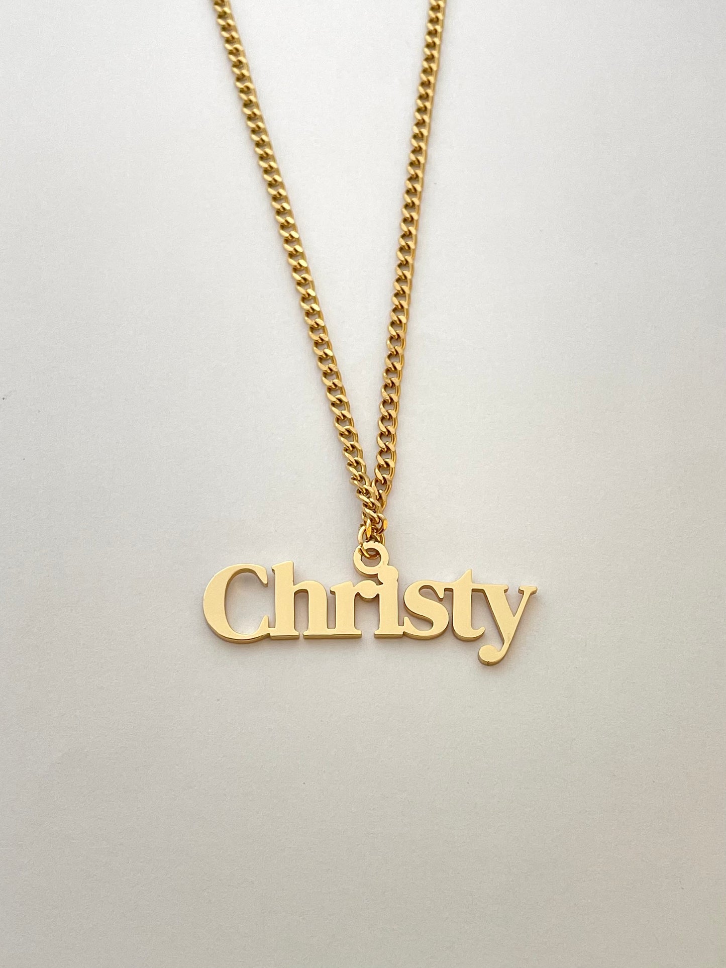 golden Christy name necklace with mini cuba chain