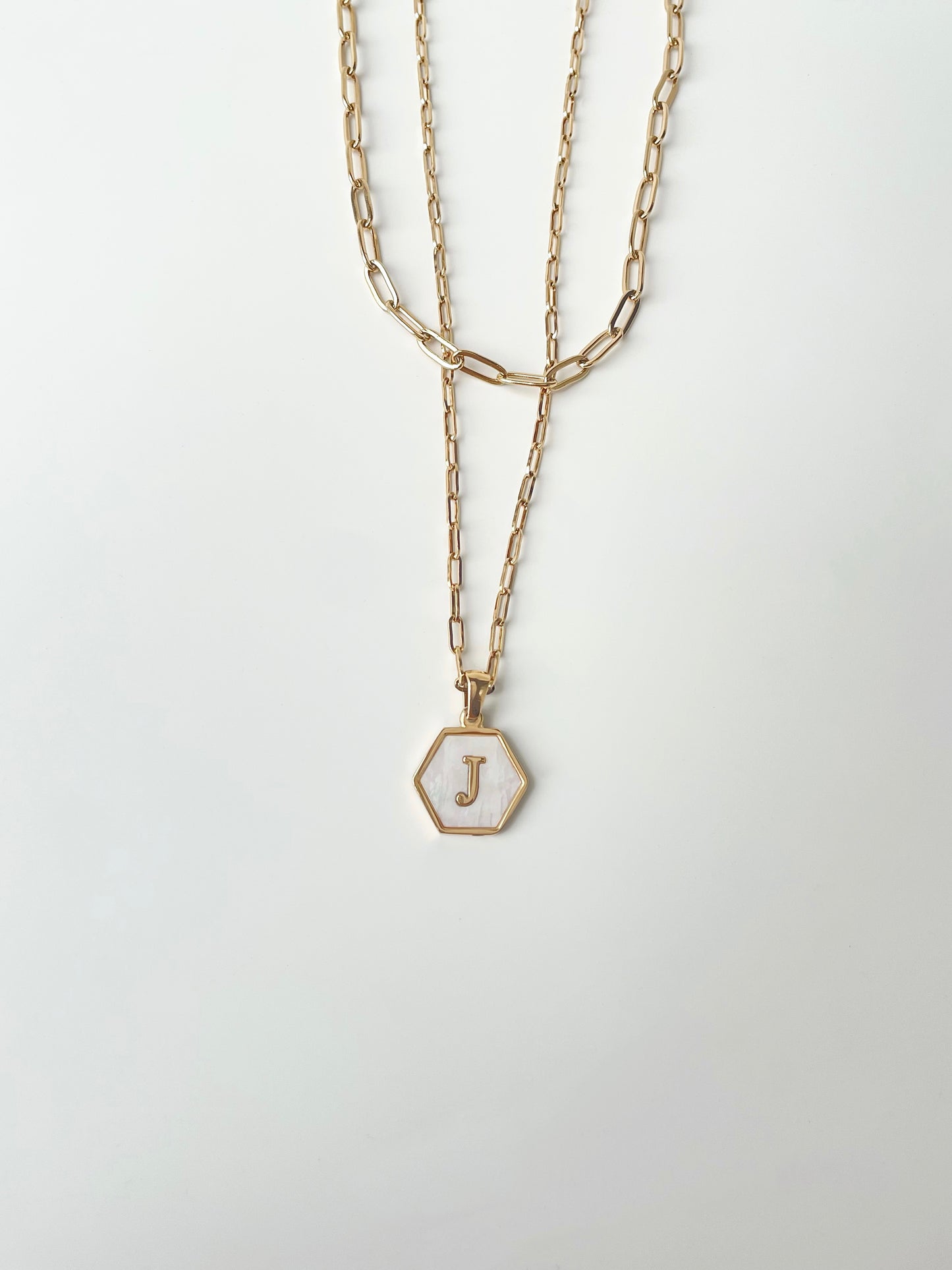 White Hexagon Double Clip Chain Necklaces Set