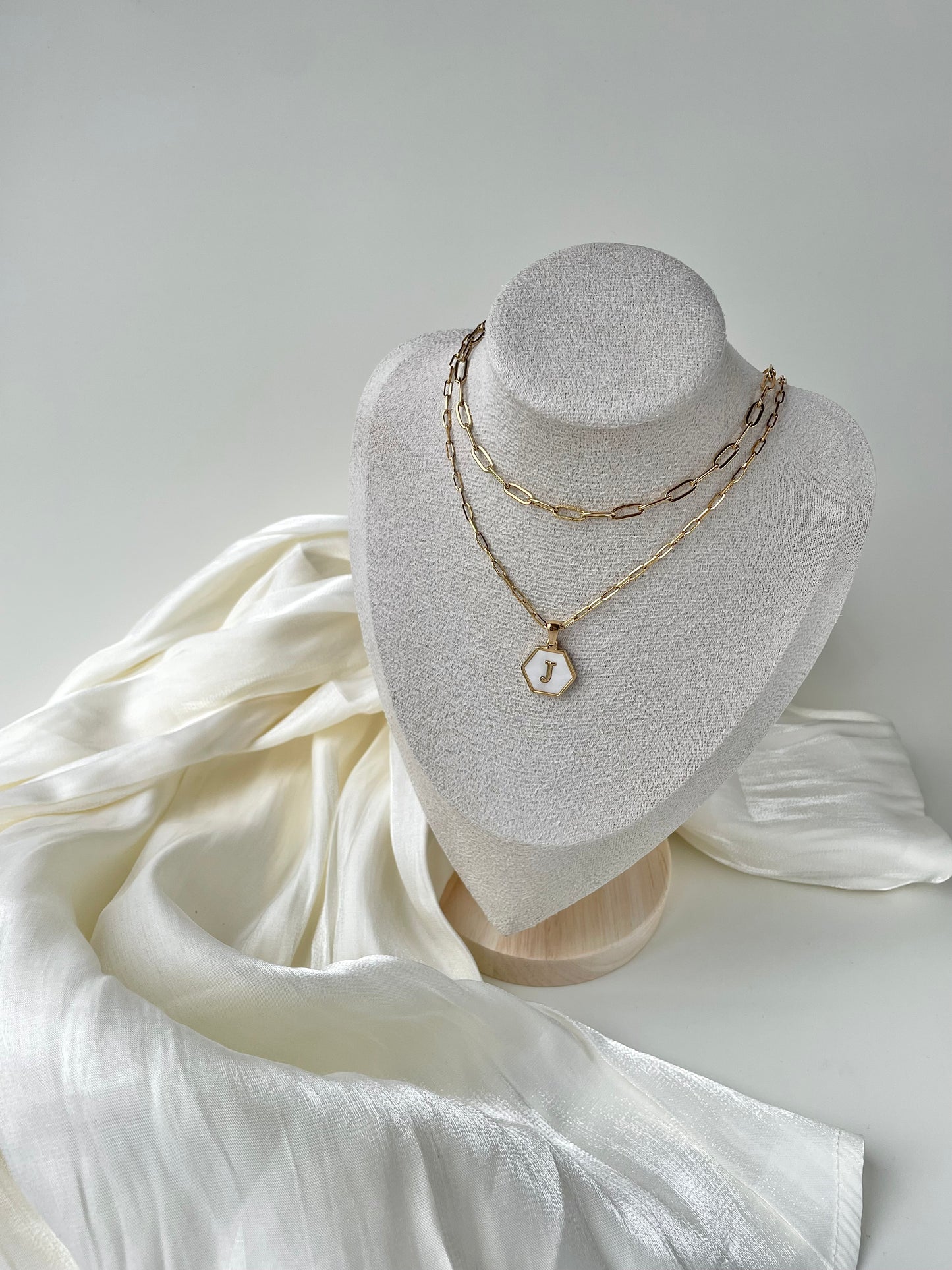 White Hexagon Double Clip Chain Necklaces Set