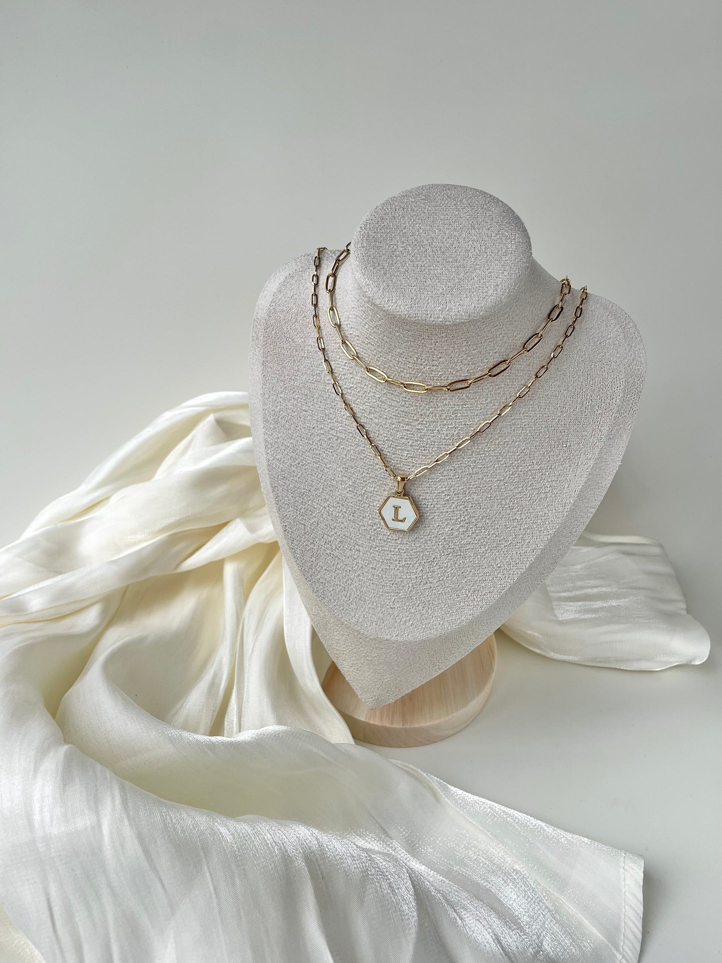 White Hexagon Double Clip Chain Necklaces Set
