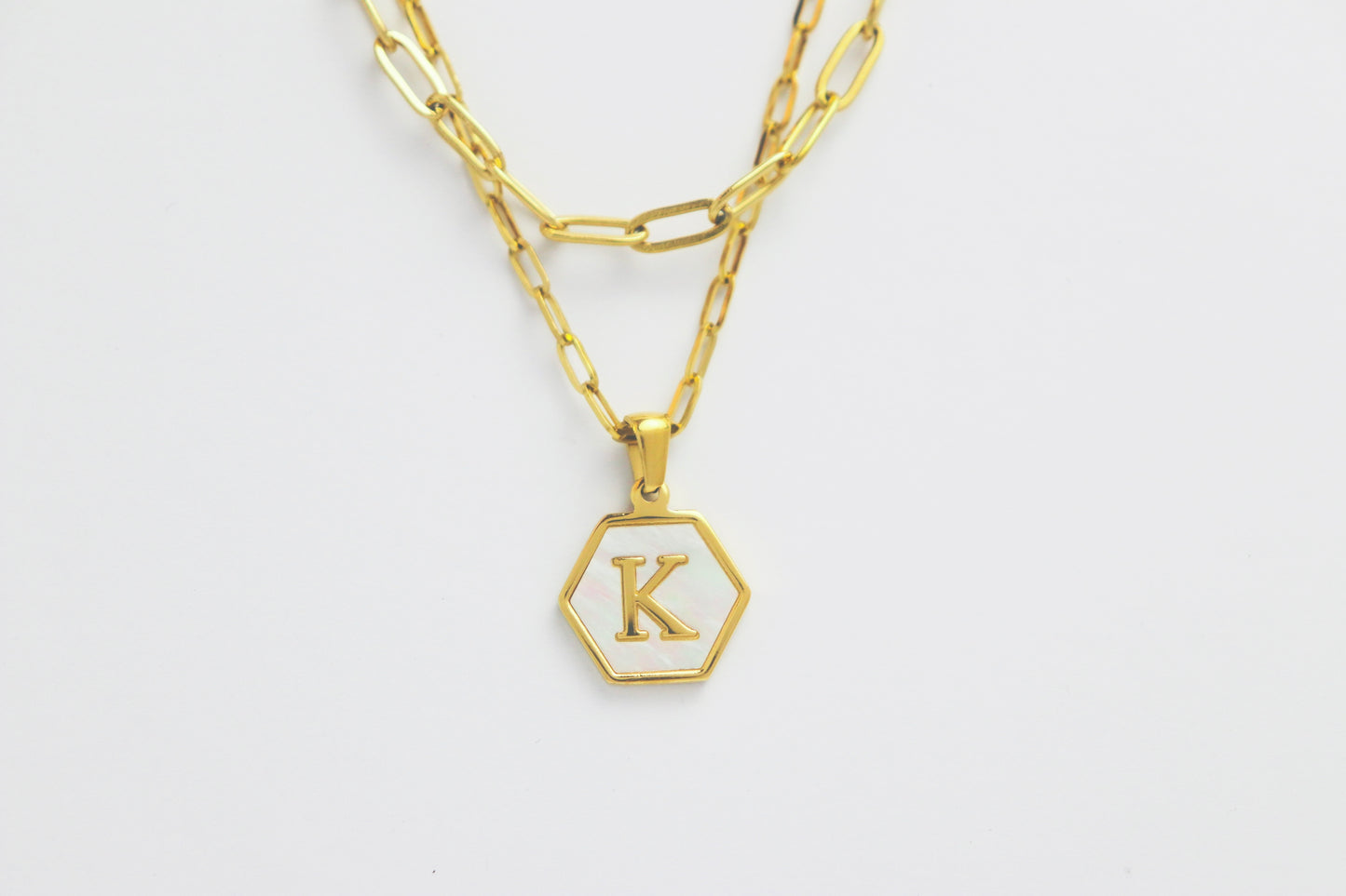 White Hexagon Double Clip Chain Necklaces Set