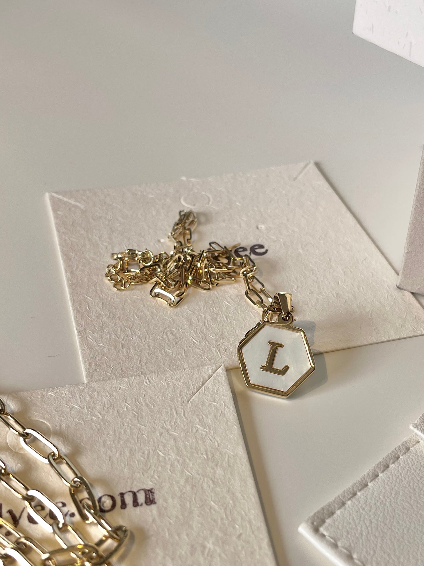 White Hexagon Double Clip Chain Necklaces Set