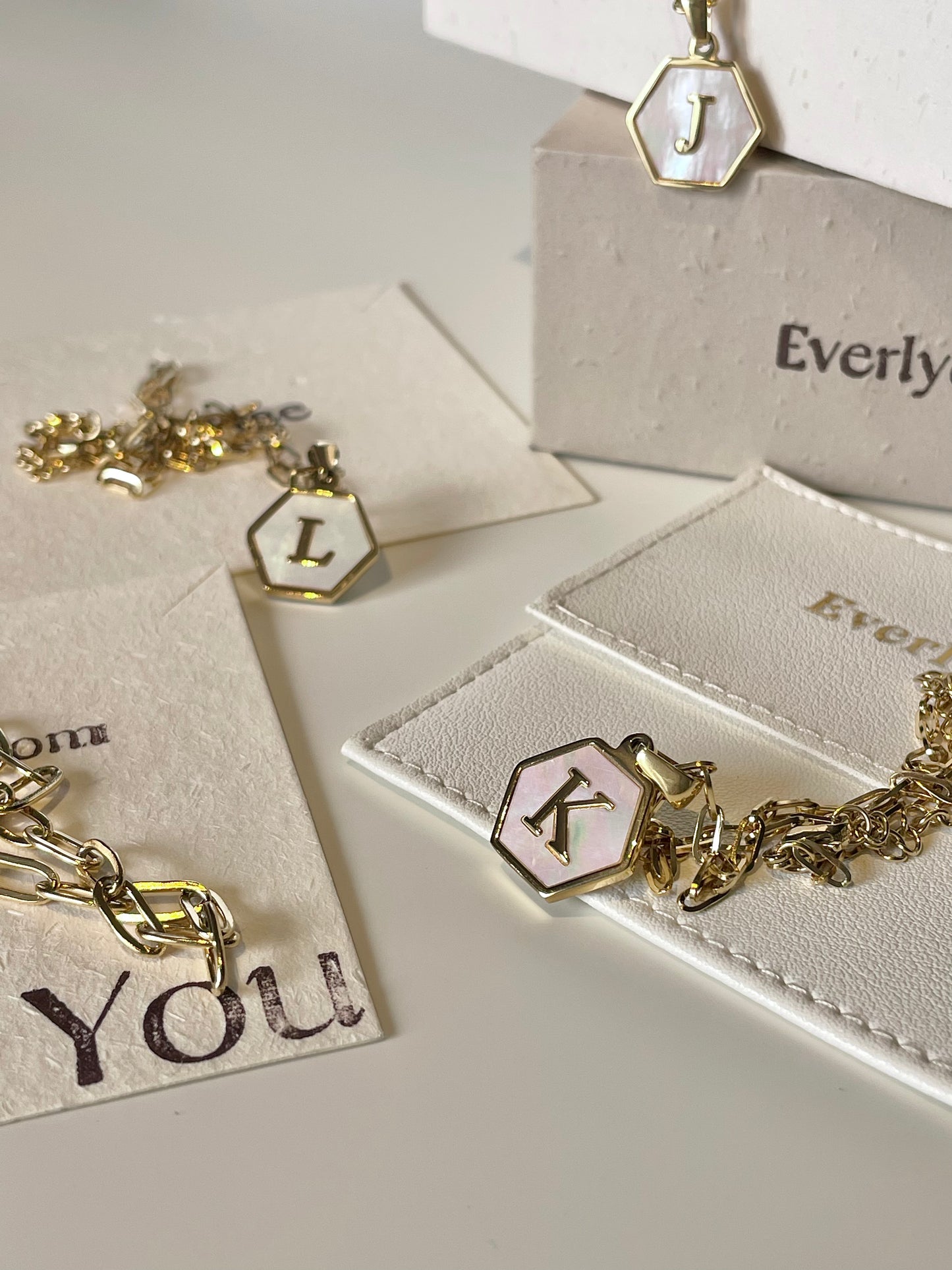 White Hexagon Double Clip Chain Necklaces Set
