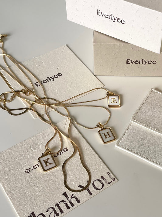 White Rectangle Shell Initial Necklaces Set