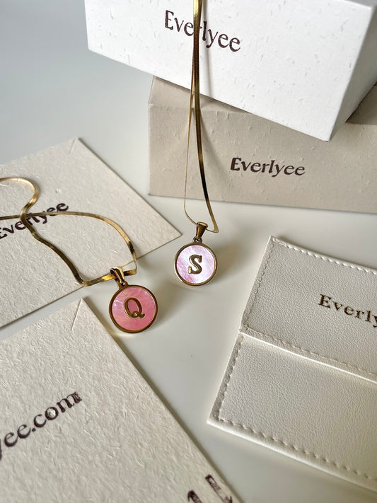 Pink Shell Initial Necklace Set