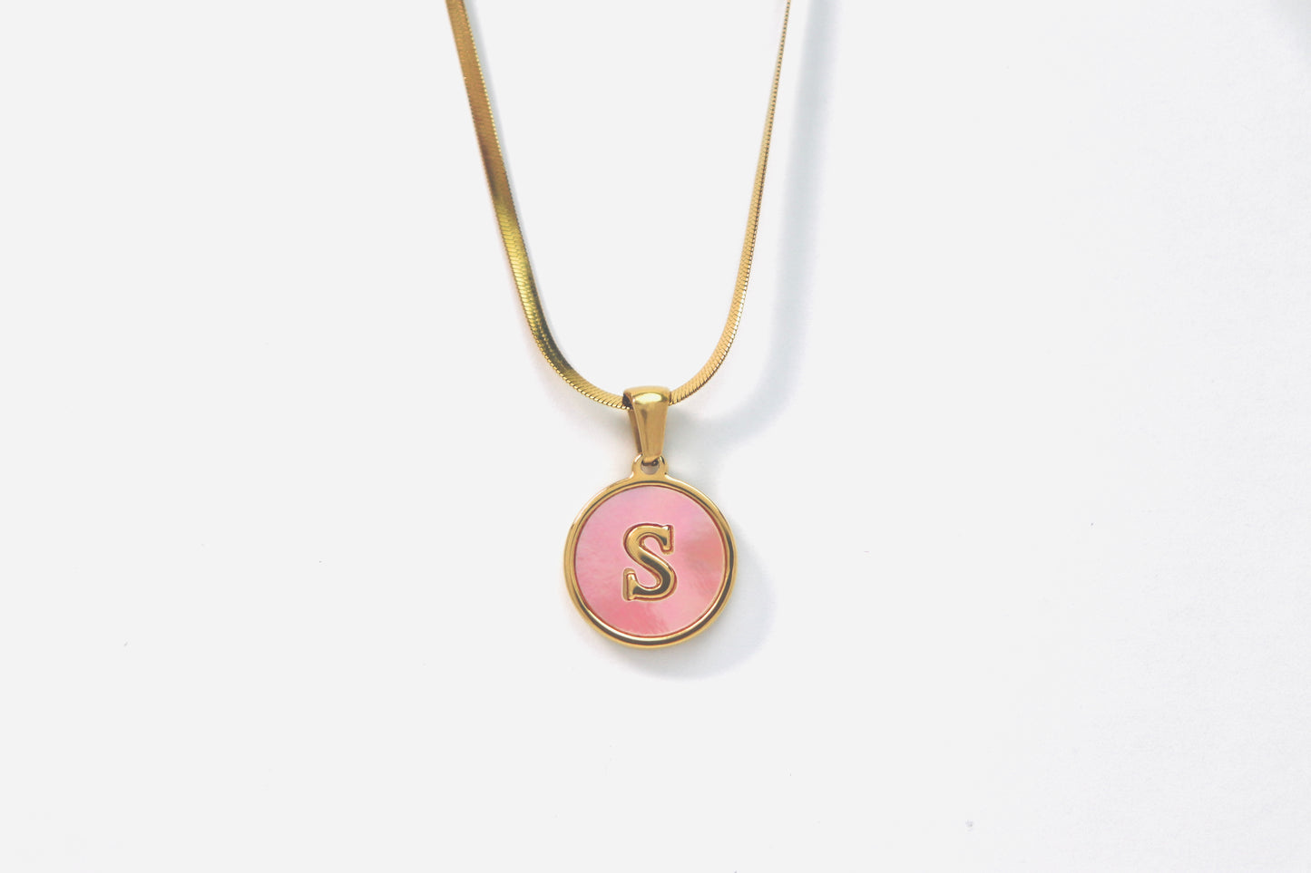 Pink Shell Initial Necklace Set