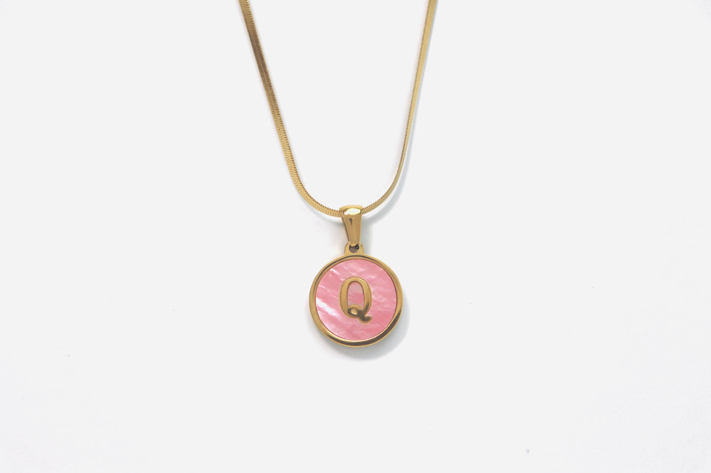 Pink Shell Initial Necklace Set