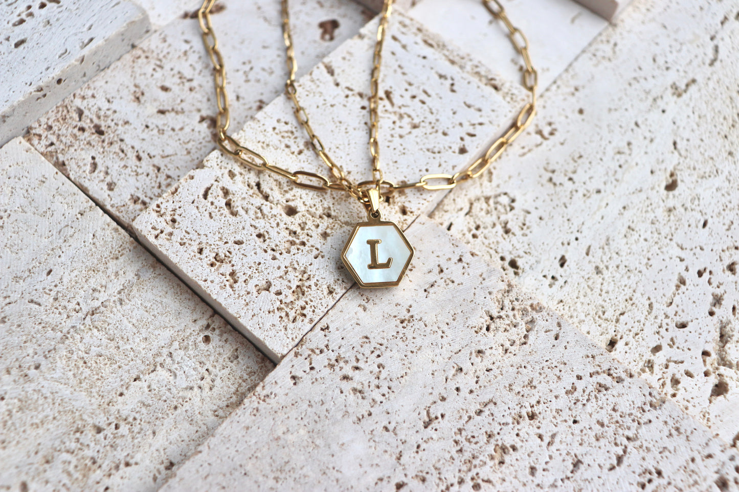 White Hexagon Double Clip Chain Necklaces Set