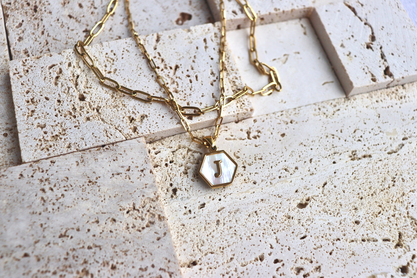 White Hexagon Double Clip Chain Necklaces Set
