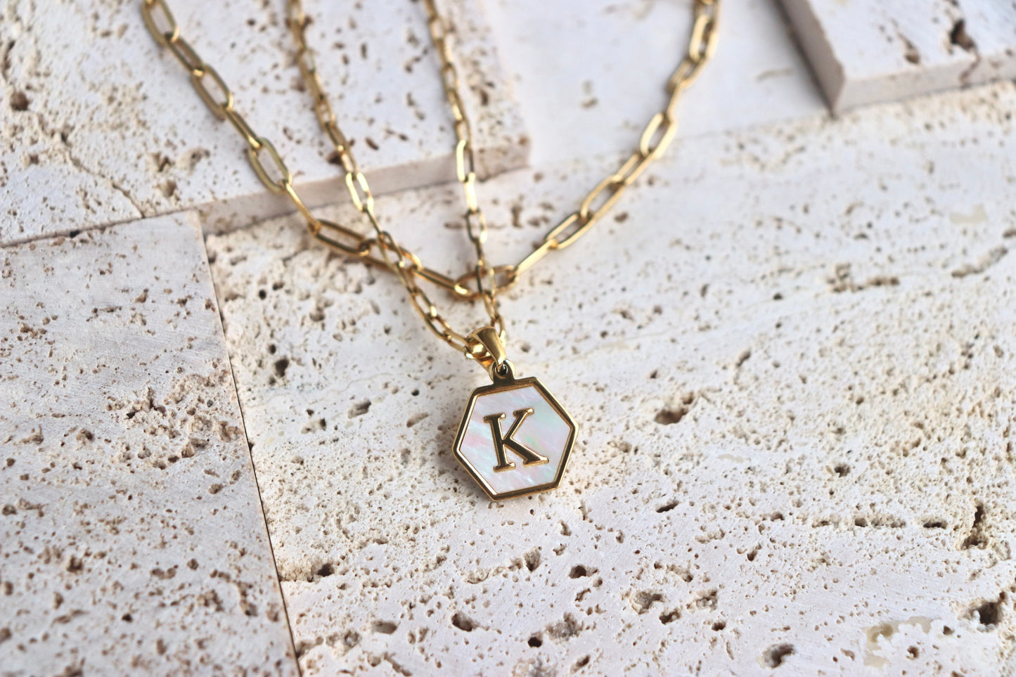 White Hexagon Double Clip Chain Necklaces Set