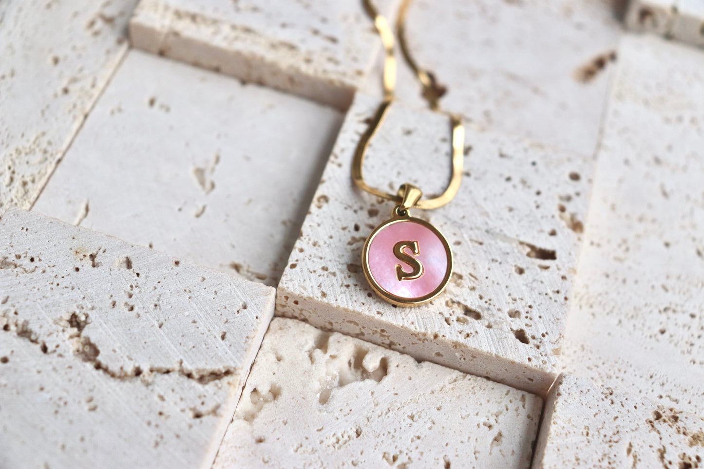 Pink Shell Initial Necklace Set