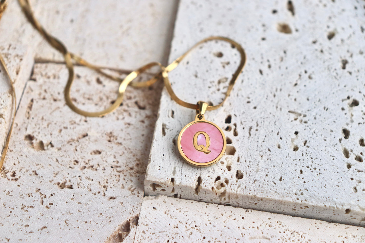 Pink Shell Initial Necklace Set
