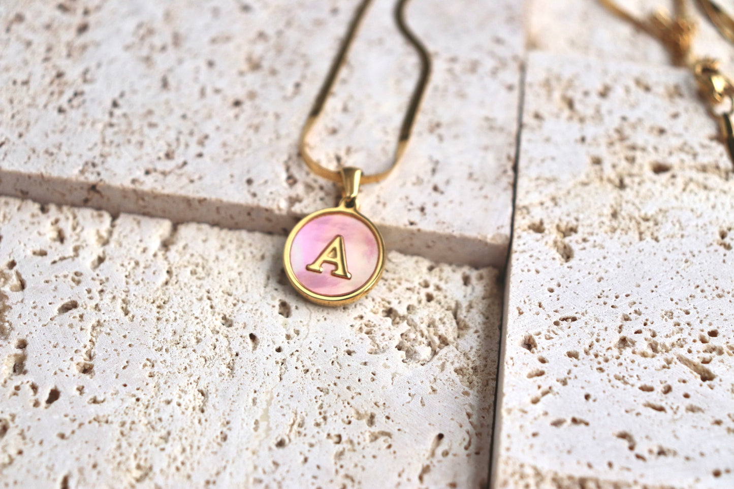 Pink Shell Initial Necklace Set