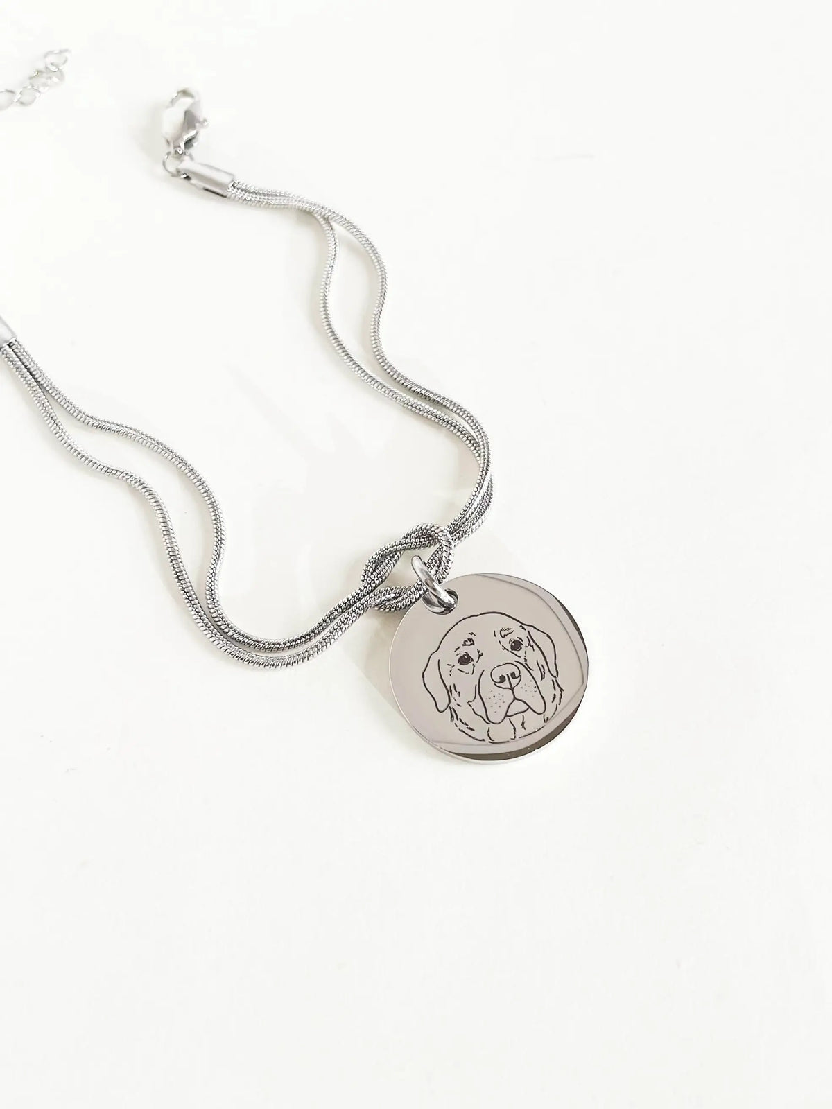 Pet Portrait Round Snake Chain Bracelet (Silver)