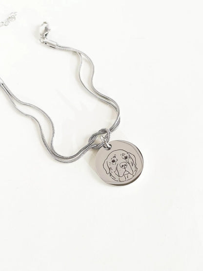 Pet Portrait Round Snake Chain Bracelet (Silver)