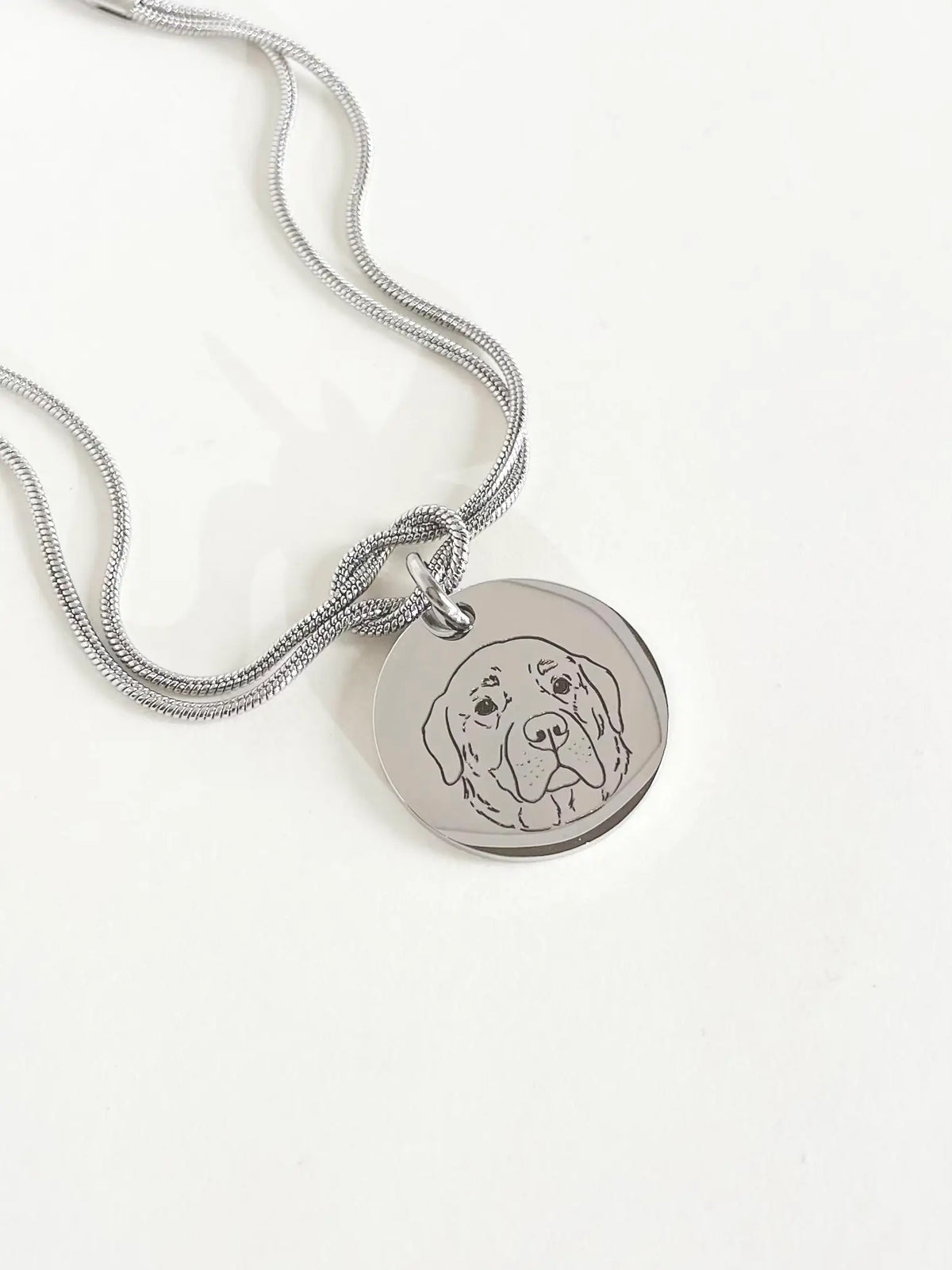Pet Portrait Round Snake Chain Bracelet (Silver)
