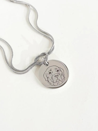 Pet Portrait Round Snake Chain Bracelet (Silver)