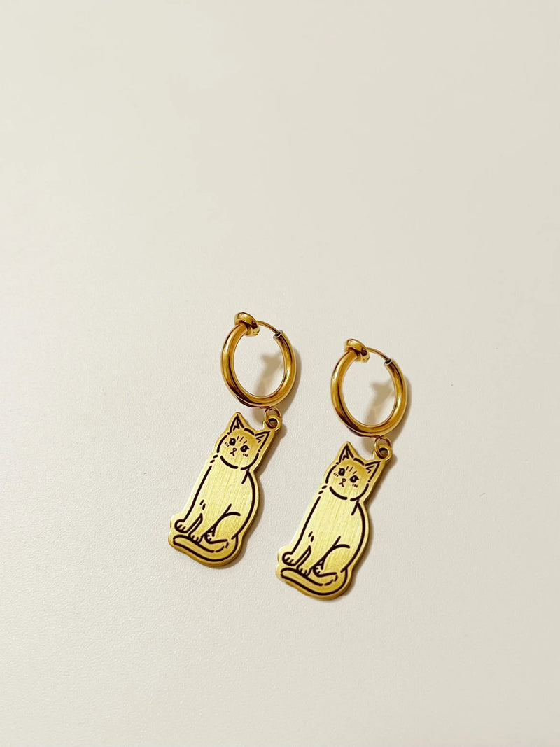 Pet Portrait Clip-on Earrings with Sliding Spring (Gold)