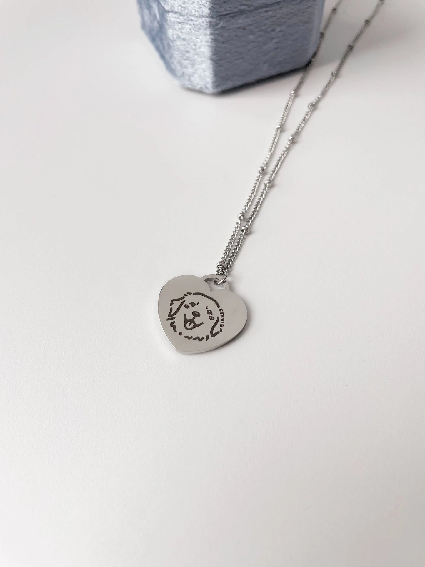 Pet Portrait Heart Necklace (Silver)