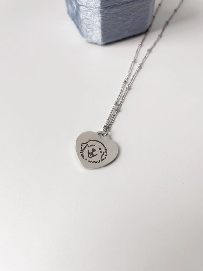 Pet Portrait Heart Necklace (Silver)