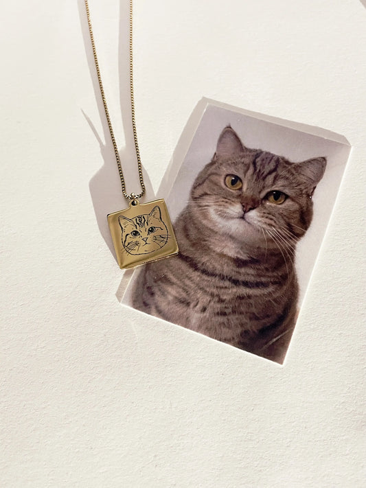 Pet Portrait Tile Necklace (Gold)