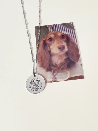 Pet Portrait Disc Necklace (Silver)
