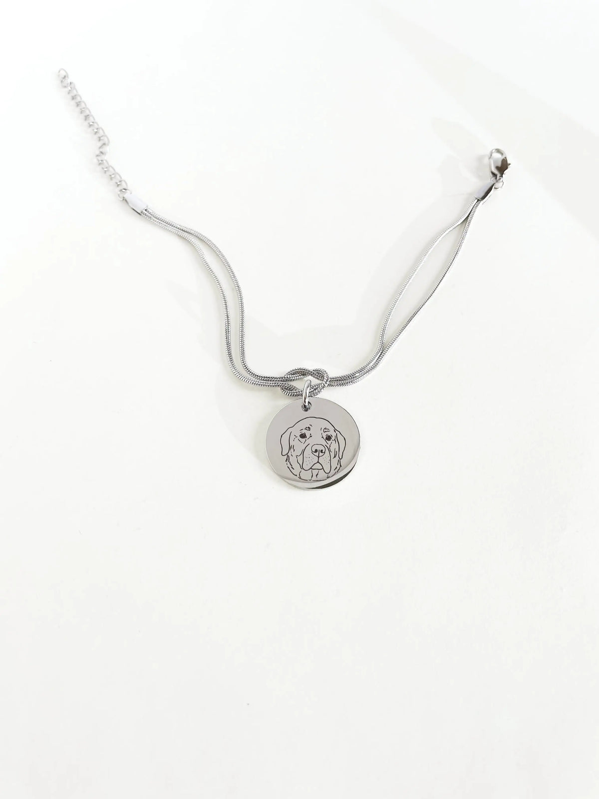 Pet Portrait Round Snake Chain Bracelet (Silver)