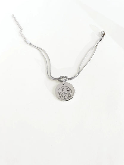 Pet Portrait Round Snake Chain Bracelet (Silver)