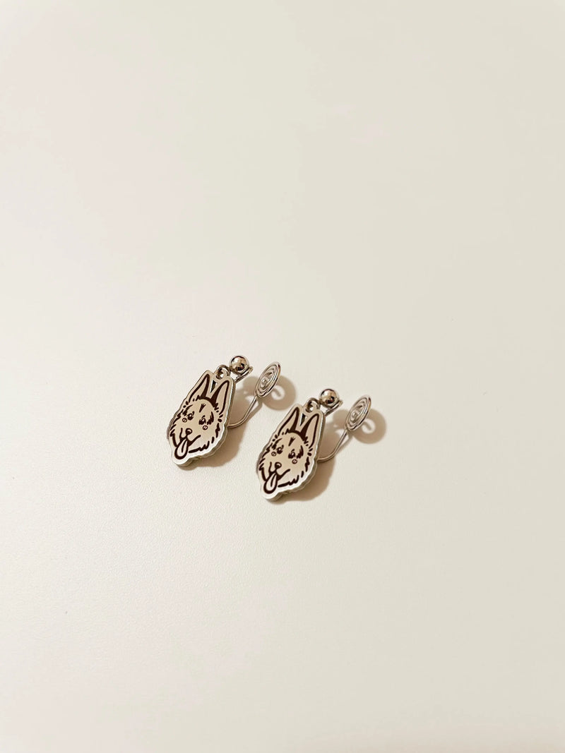Pet Portrait Clip-on Earrings with Mosquito Clip (Silver)