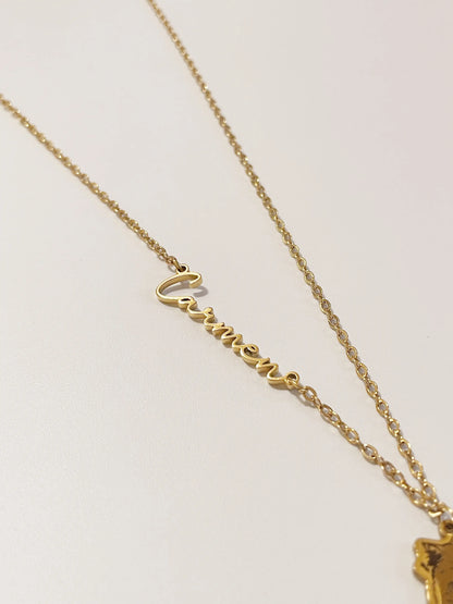 Pet Portrait Name Necklace (Gold)