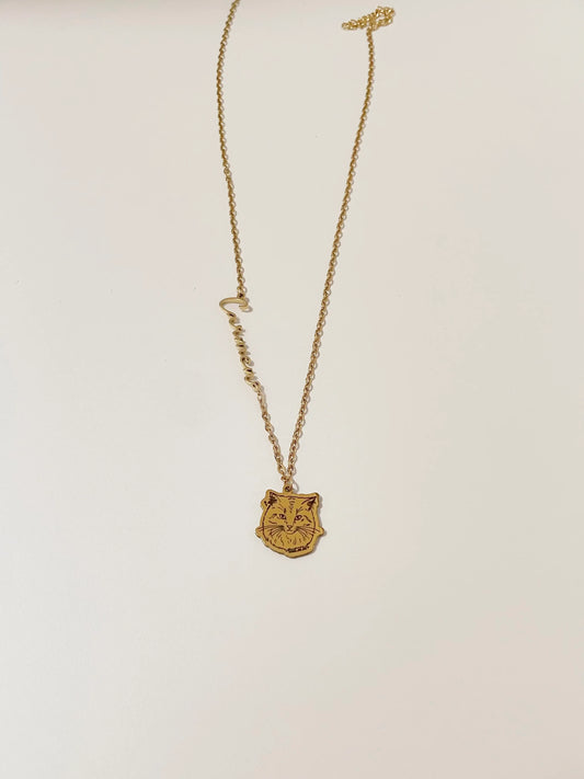 Pet Portrait Name Necklace (Gold)