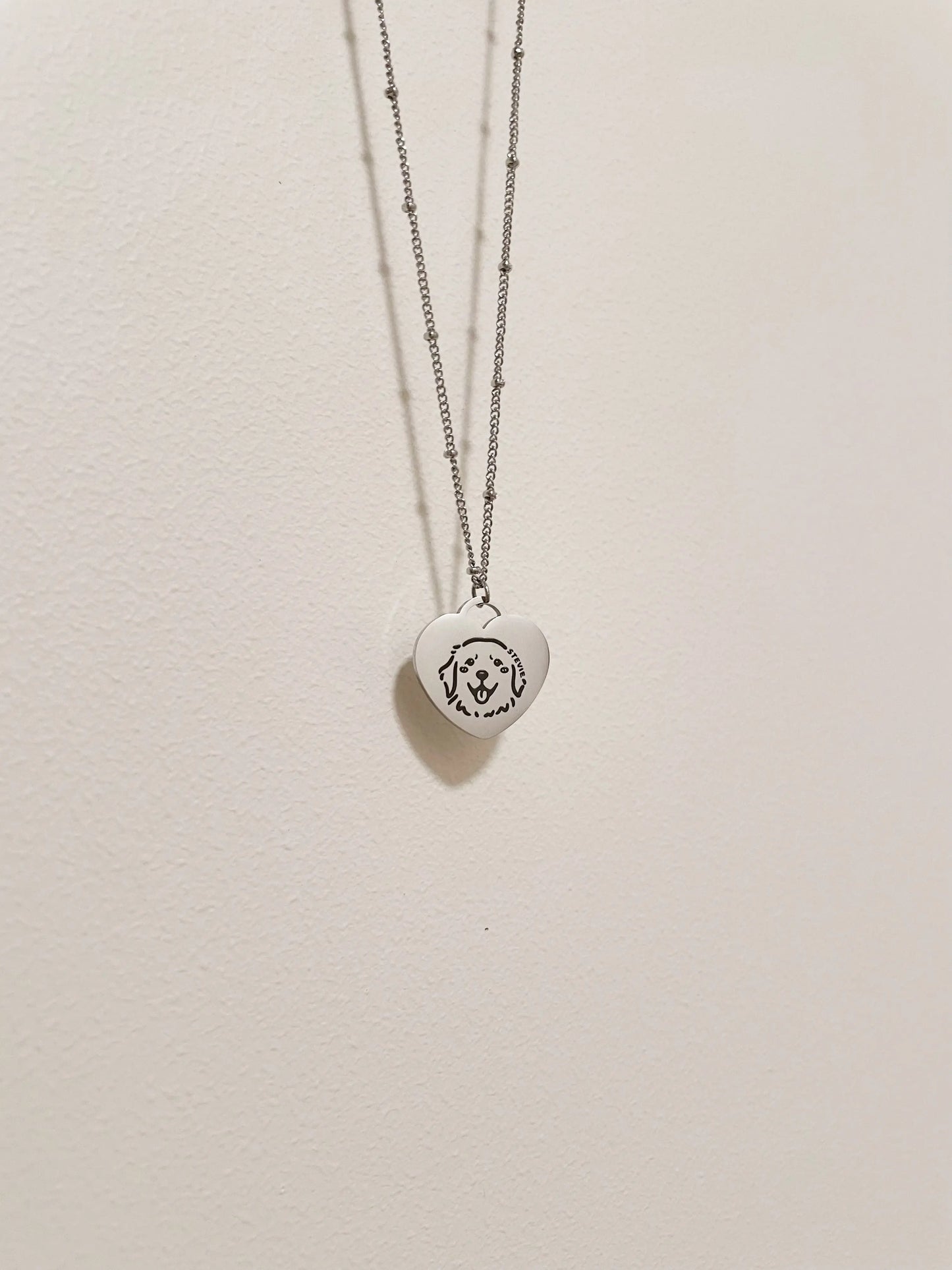 Pet Portrait Heart Necklace (Silver)