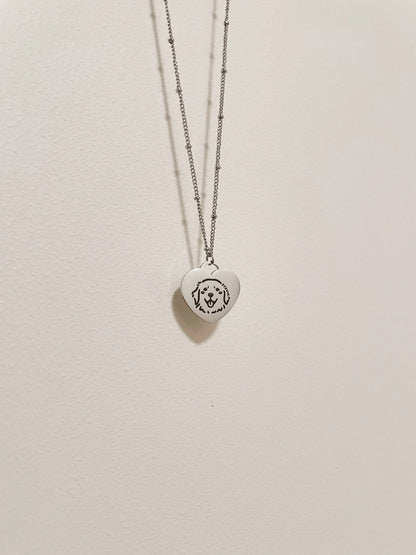 Pet Portrait Heart Necklace (Silver)