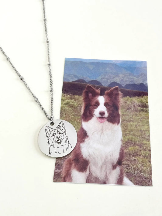 Pet Portrait Disc Necklace (Silver)