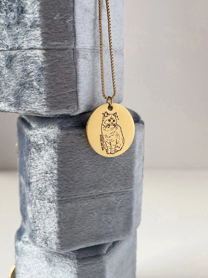 Pet Portrait Disc Necklace (Gold)