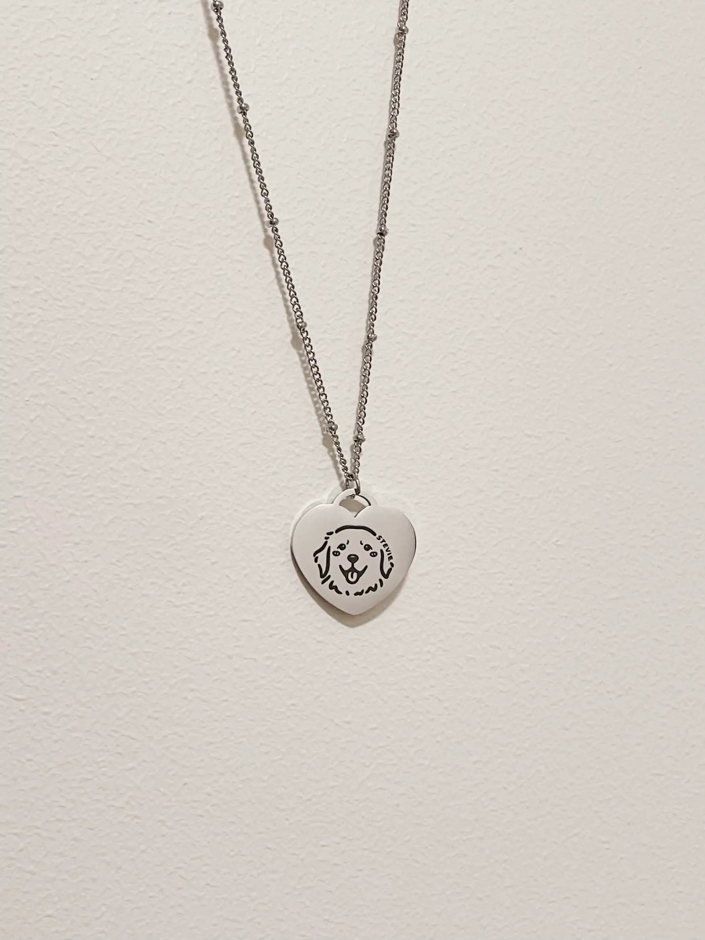 Pet Portrait Heart Necklace (Silver)
