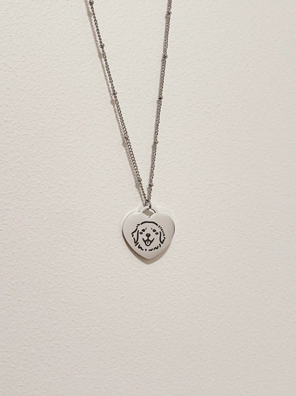 Pet Portrait Heart Necklace (Silver)
