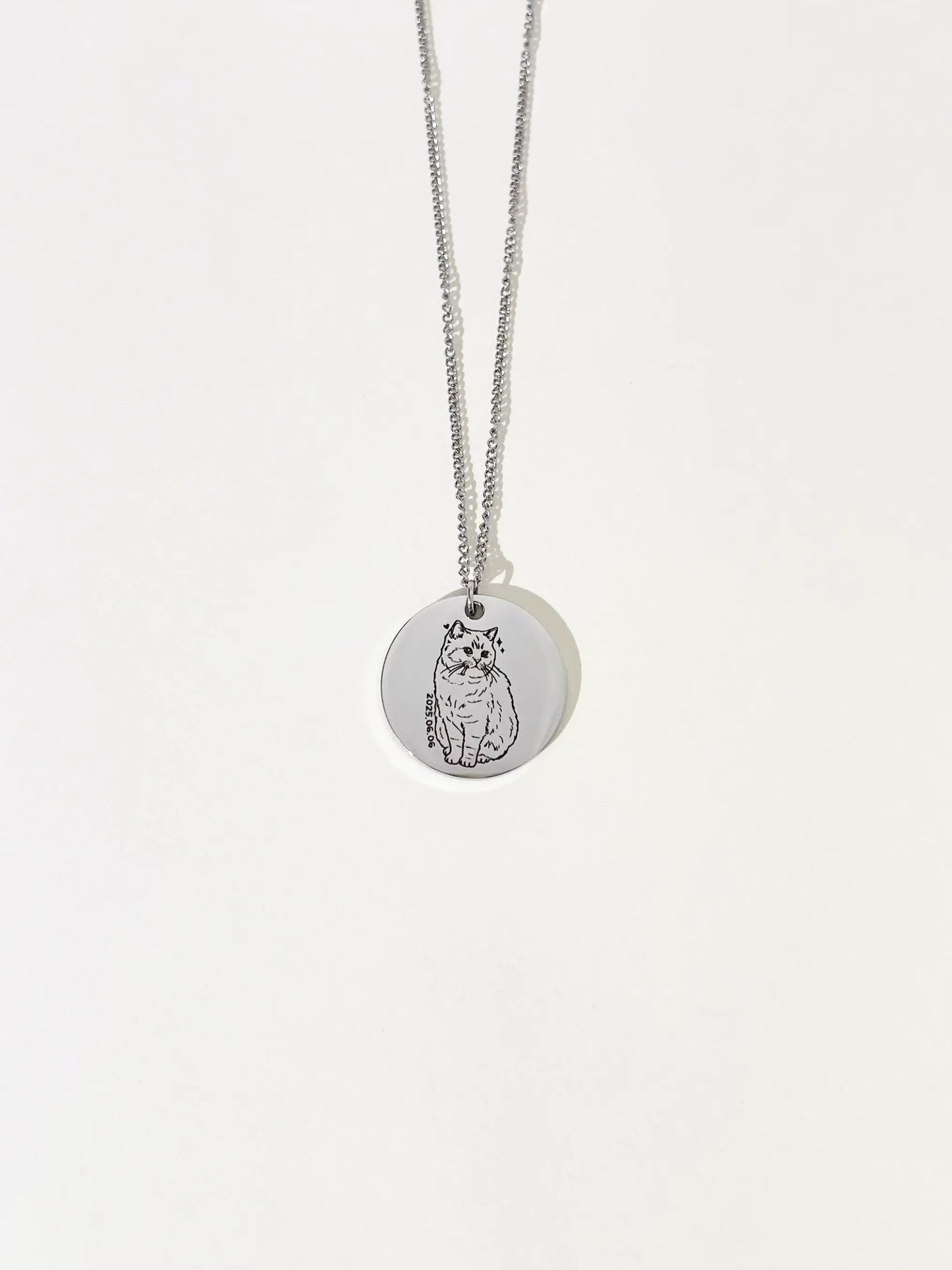Pet Portrait Disc Necklace (Silver)
