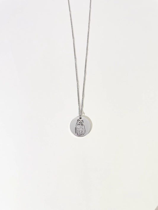 Pet Portrait Disc Necklace (Silver)