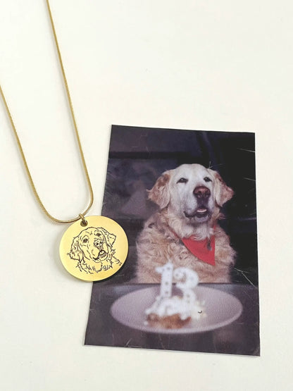 Pet Portrait Disc Necklace (Gold)