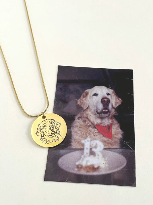 Pet Portrait Disc Necklace (Gold)